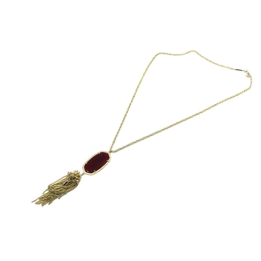 A7 NWoT KENDRA SCOTT Maroon Jade Rayne Long Gold Tone Tassel Necklace